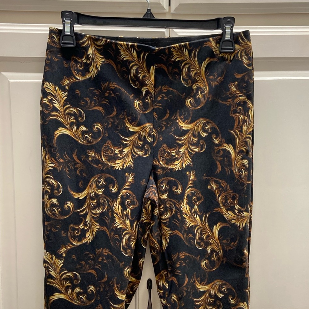 Black ankle pants with gold scroll pattern, TRUTH brand, size S